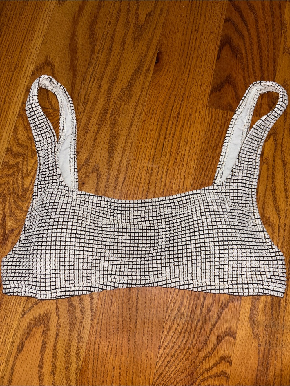 aerie Black and White Textured Bikini Top